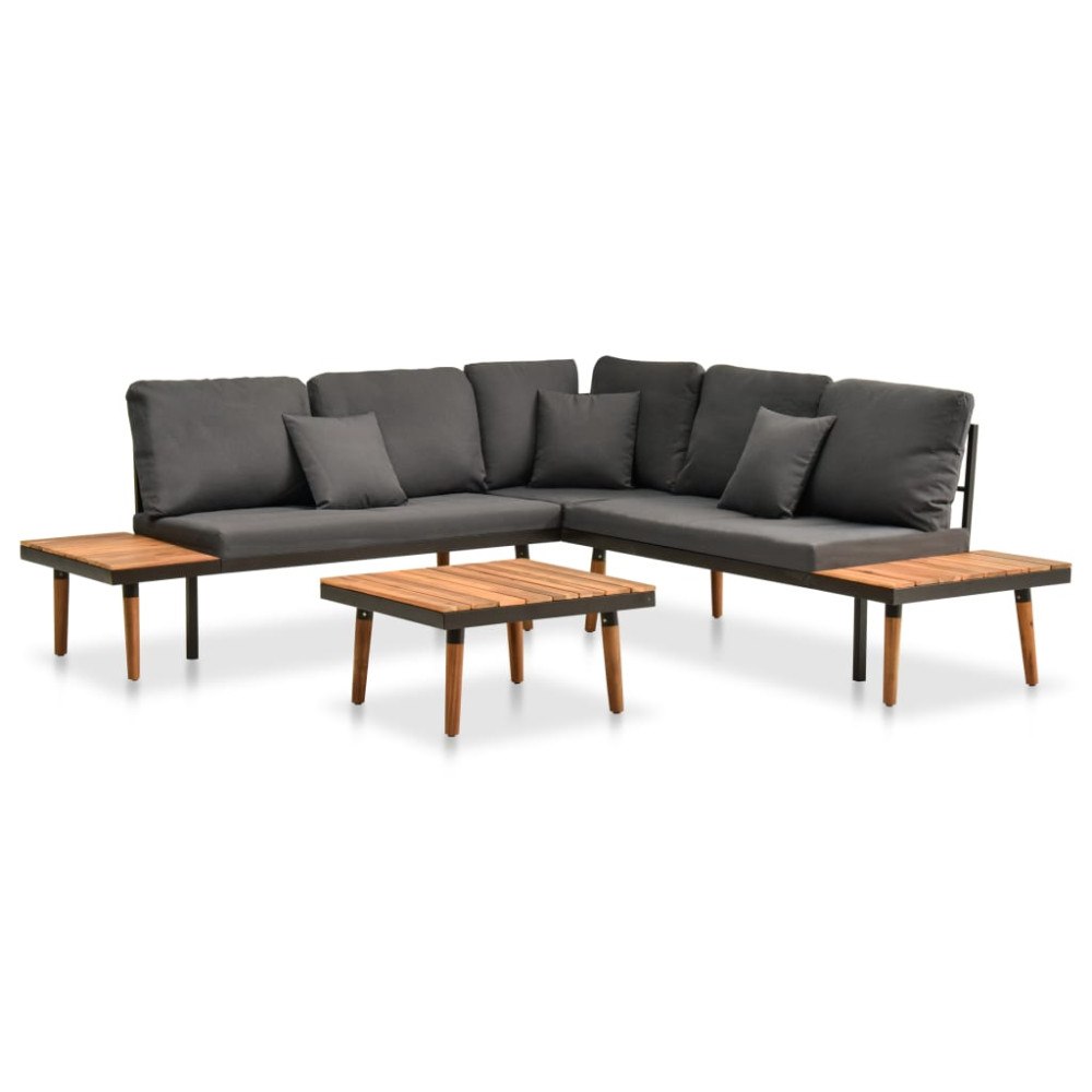 vidaXL Loungegrupp med dynor 4 delar massivt akaciaträ