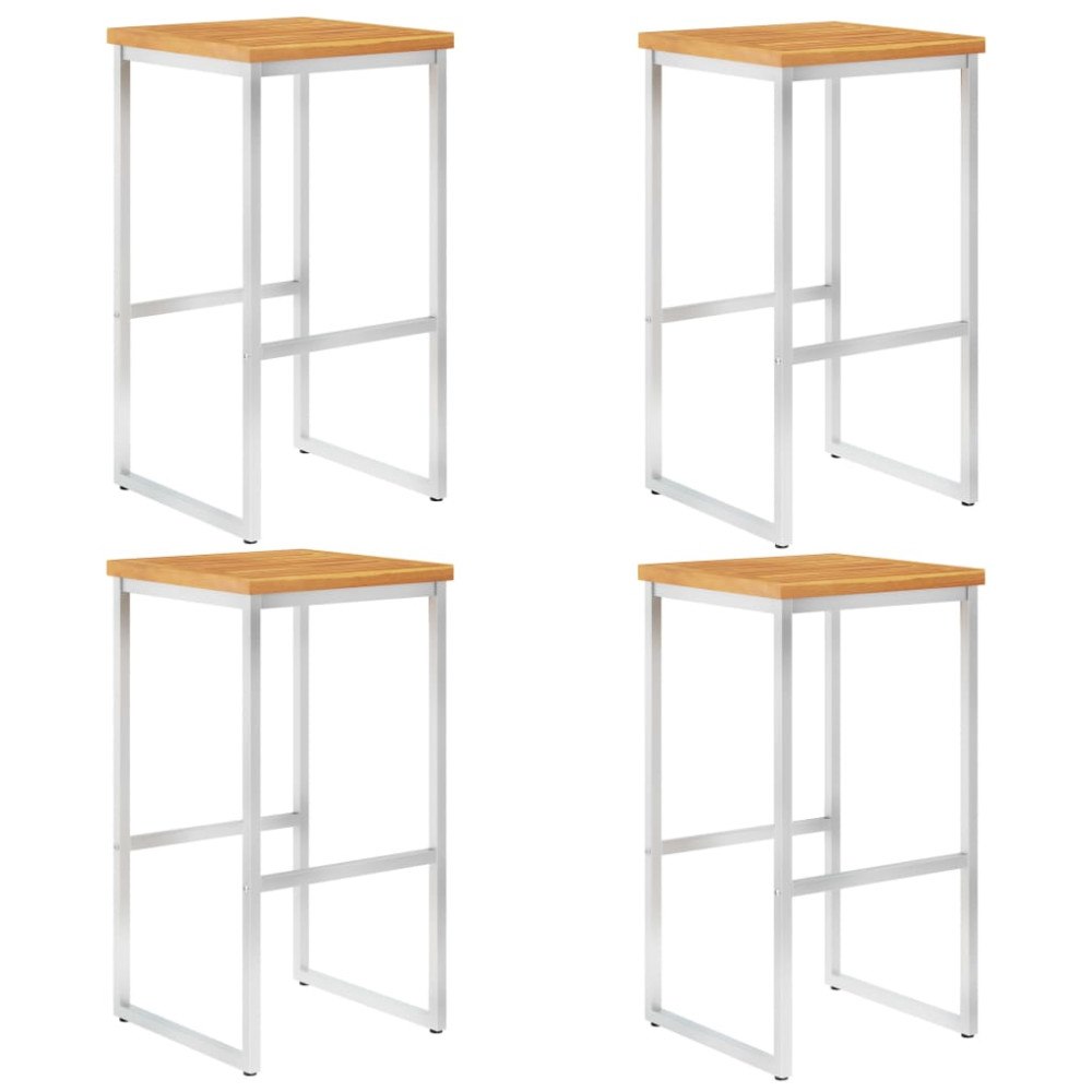 vidaXL Barstolar 4 st massivt akaciaträ och rostfritt stål