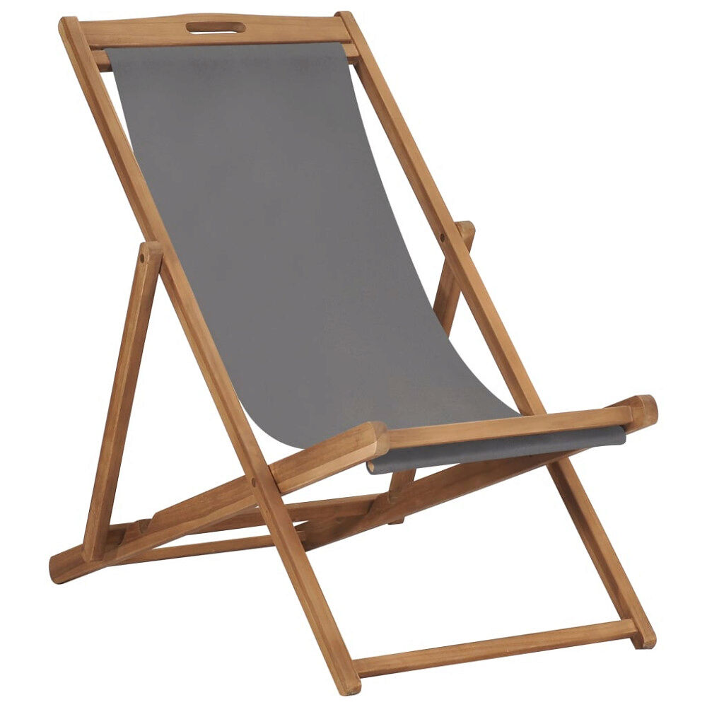 vidaXL Hopfällbar strandstol massiv teak grå