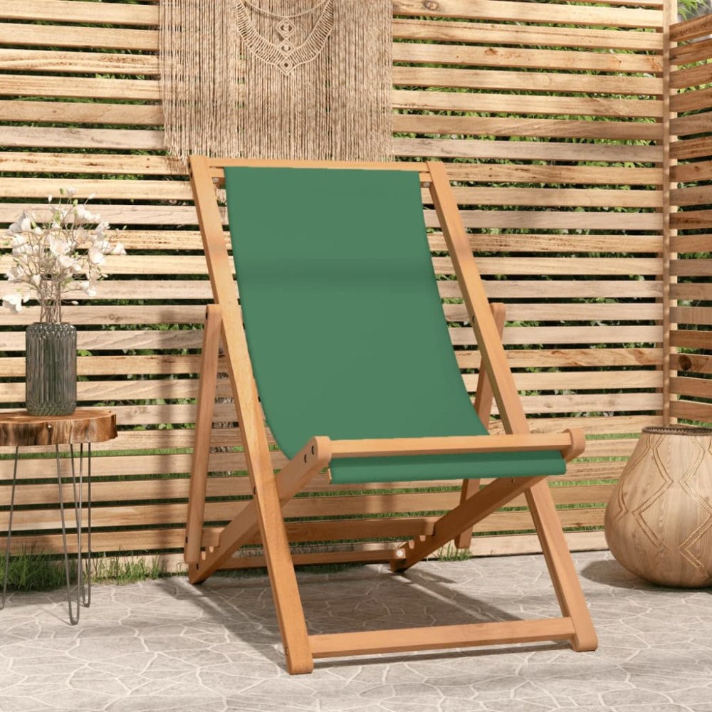 vidaXL Hopfällbar strandstol massiv teak grön