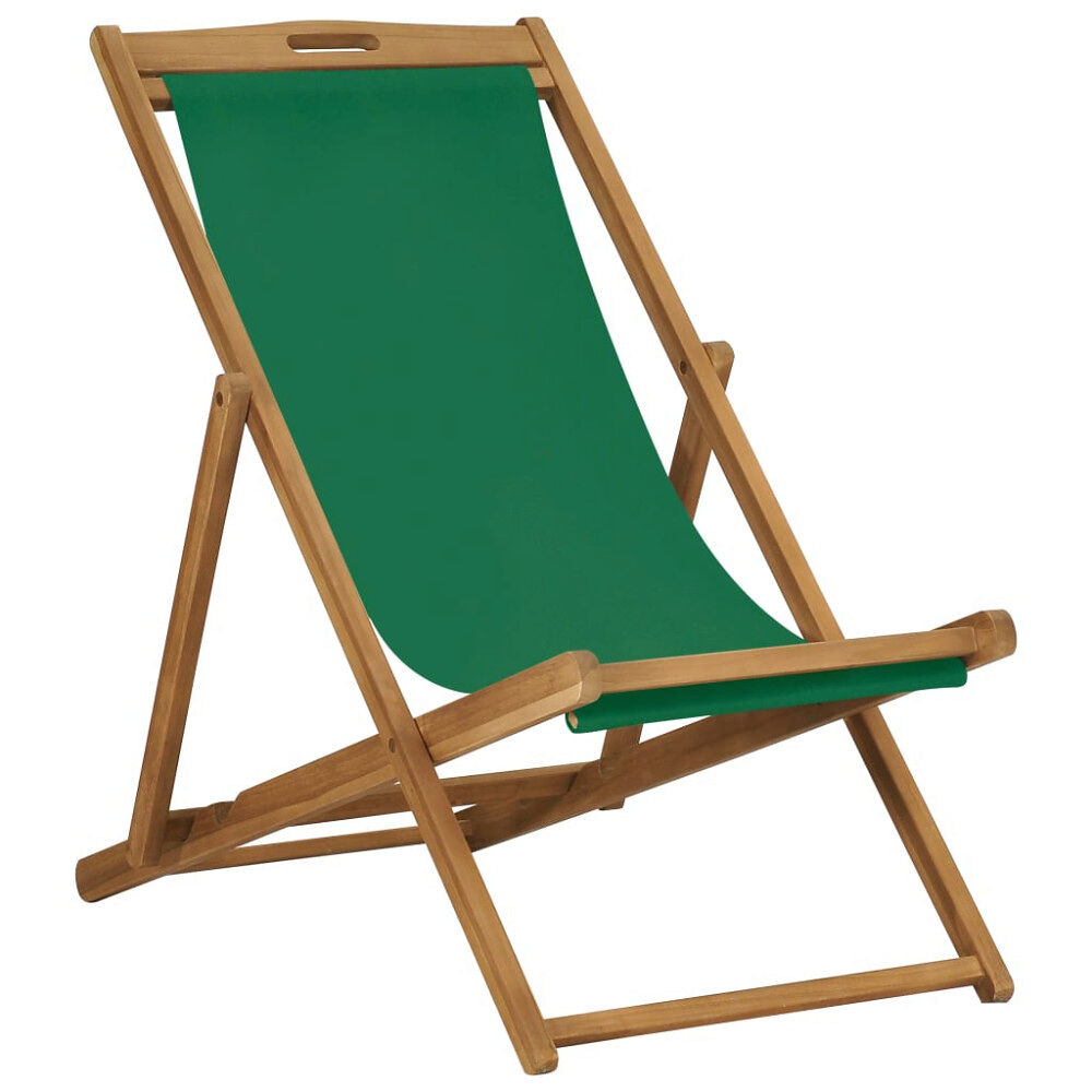 vidaXL Hopfällbar strandstol massiv teak grön
