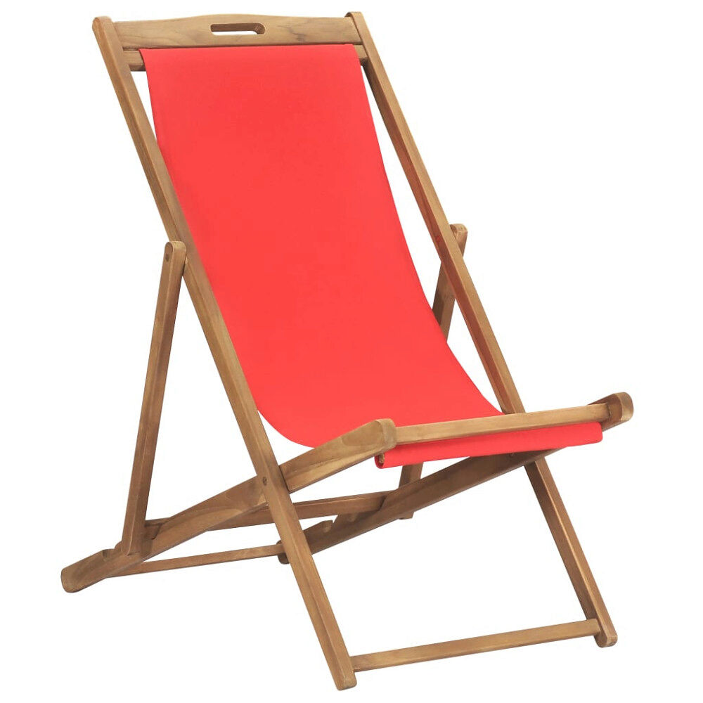 vidaXL Hopfällbar strandstol massiv teak röd