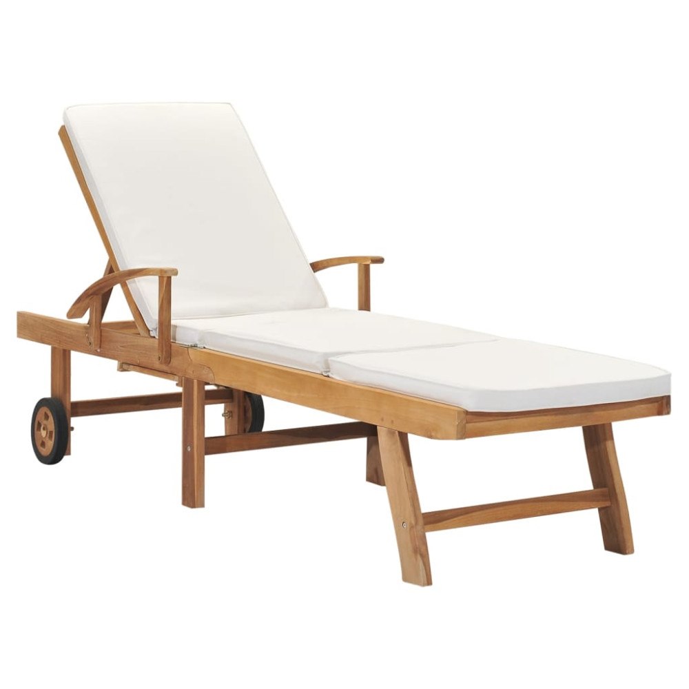 vidaXL Solsäng med dyna massiv teak gräddvit