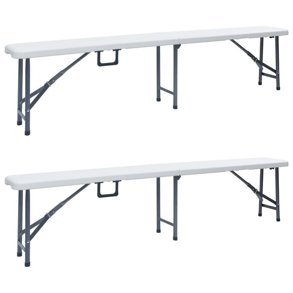 vidaXL Hopfällbara trädgårdsbänkar 2 st 180 cm HDPE vit