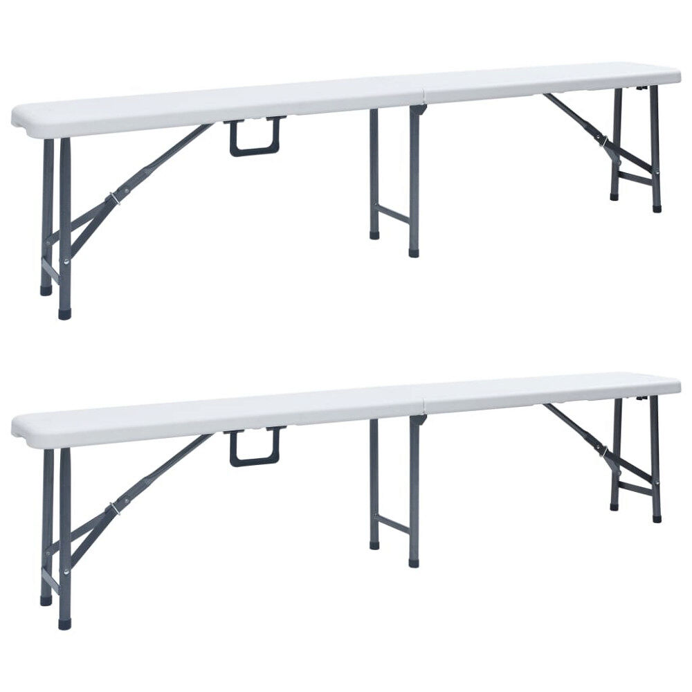 vidaXL Hopfällbara trädgårdsbänkar 2 st 180 cm HDPE vit