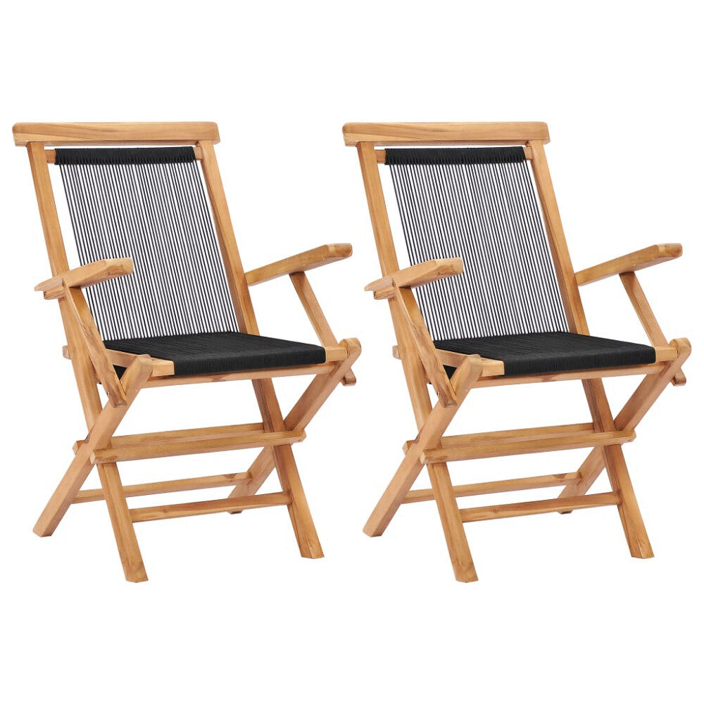 vidaXL Hopfällbara trädgårdsstolar 2 st massiv teak och rep