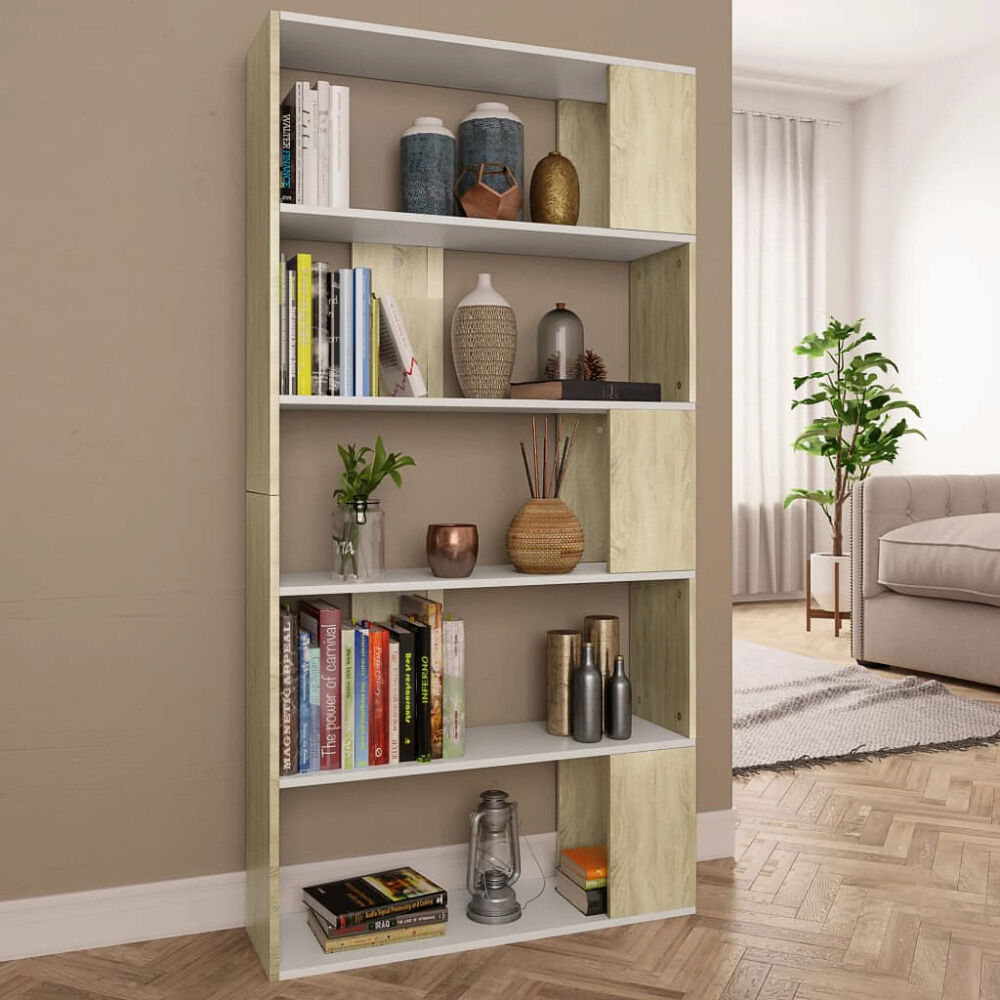 vidaXL Bokhylla/Rumsavdelare vit och sonoma-ek 80x24x159 cm
