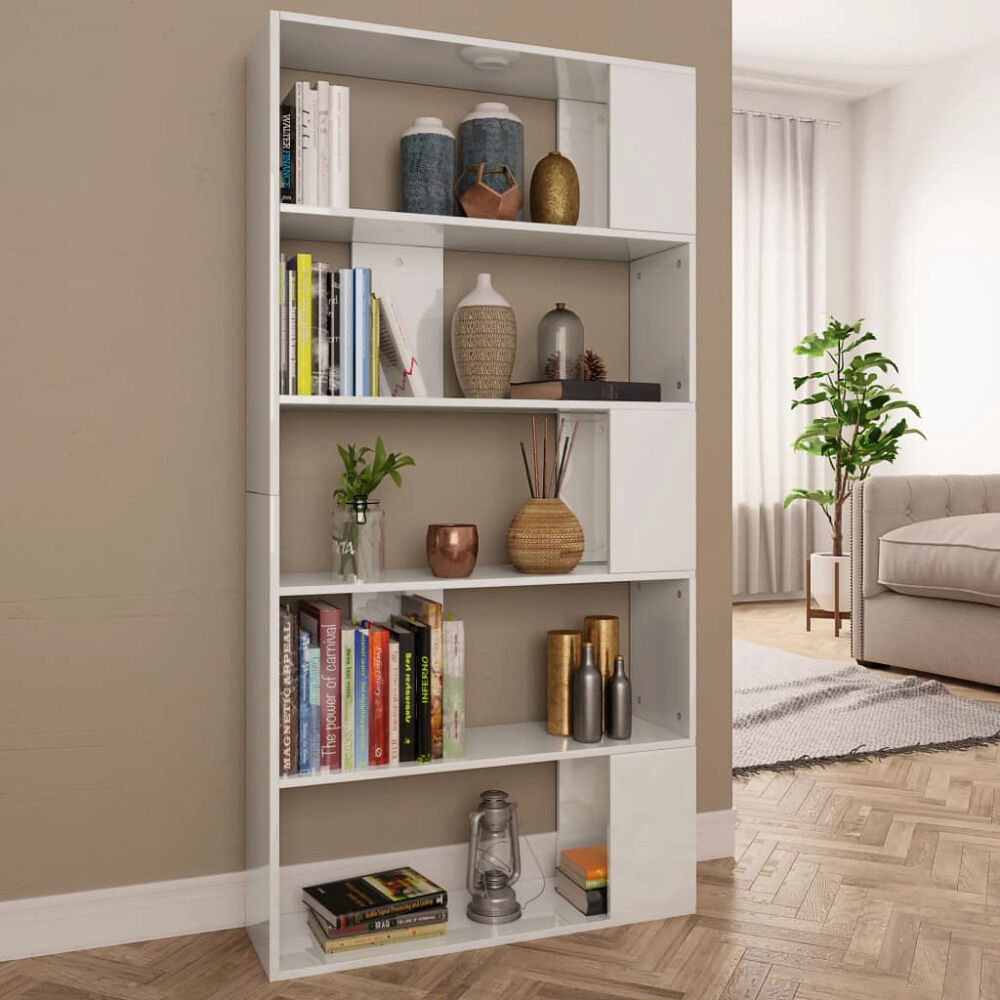 vidaXL Bokhylla/Rumsavdelare högglans vit 80x24x159 cm