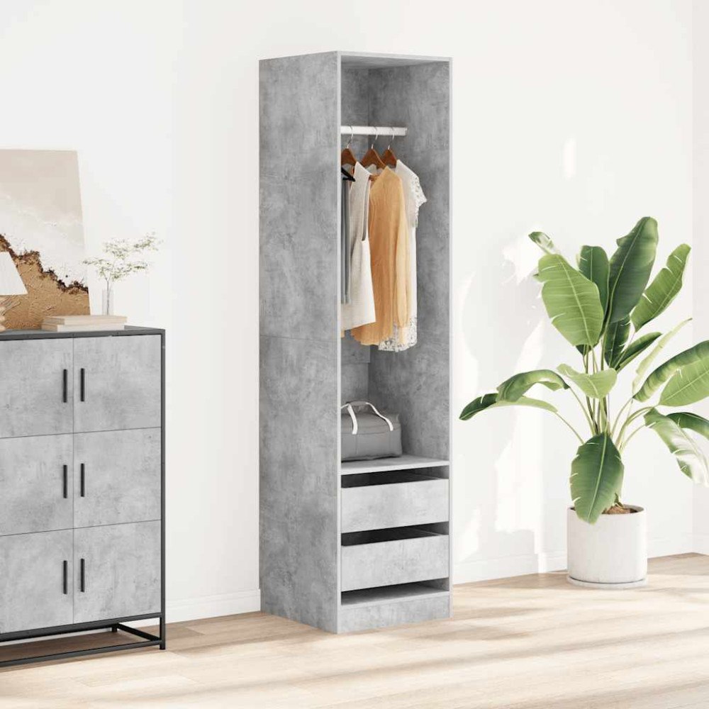 vidaXL Garderob med lådor betonggrå 50x50x200 cm konstruerat trä