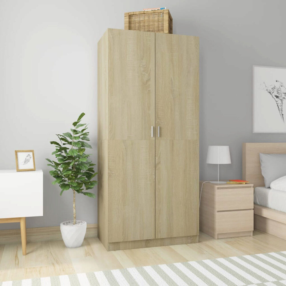 vidaXL Garderob sonoma-ek 90x52x200 cm konstruerat trä