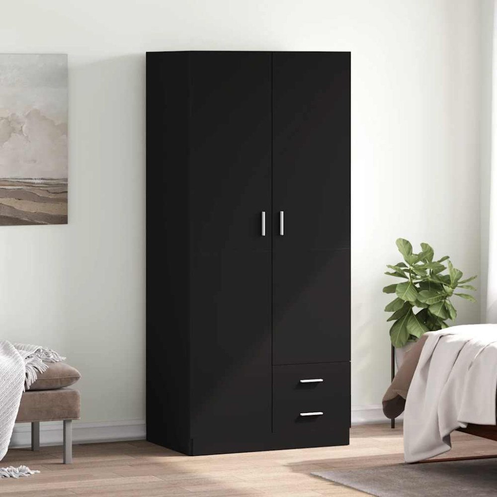 vidaXL Garderob svart 80x52x180 cm konstruerat trä