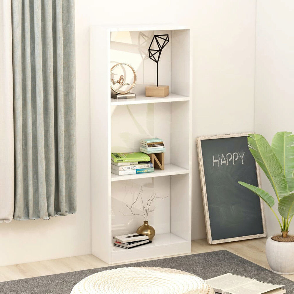 vidaXL Bokhylla 3 hyllor vit högglans 40x24x109 cm konstruerat trä