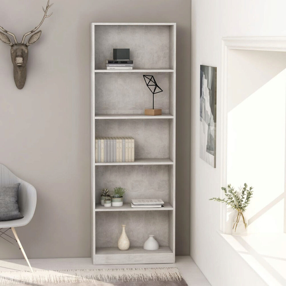 vidaXL Bokhylla 5 hyllor betonggrå 60x24x175 cm konstruerat trä