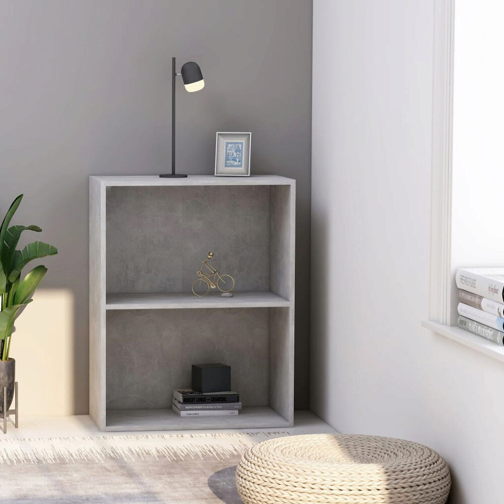 vidaXL Bokhylla 2 hyllor betonggrå 60x30x76,5 cm konstruerat trä