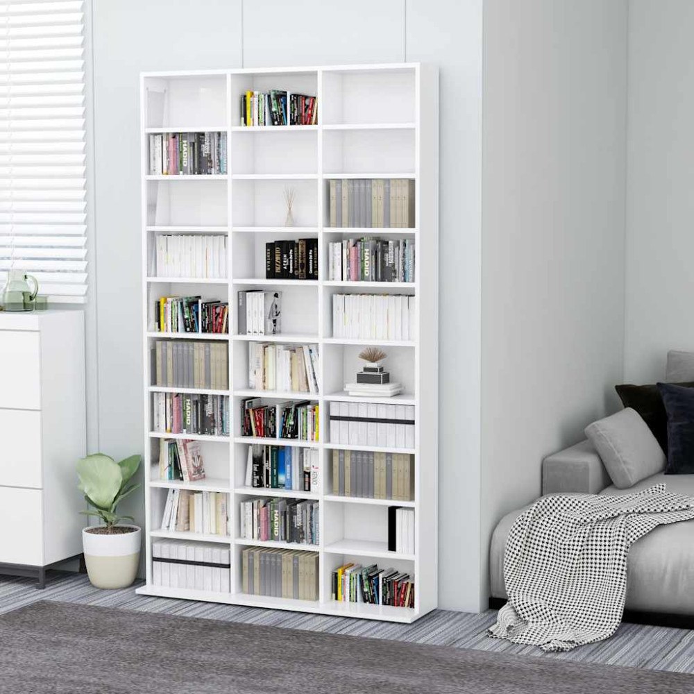 vidaXL CD-hylla vit högglans 102x16x177,5 cm konstruerat trä