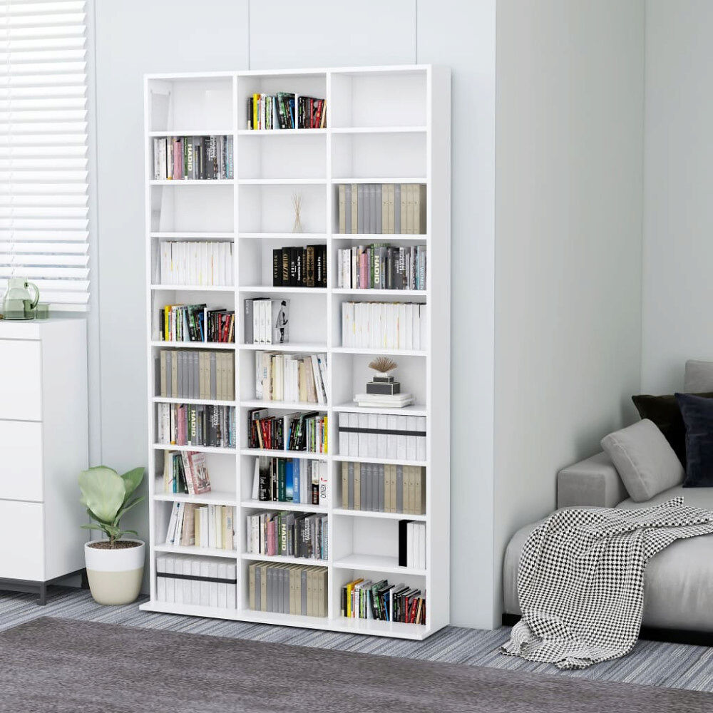 vidaXL CD-hylla vit högglans 102x16x177,5 cm konstruerat trä