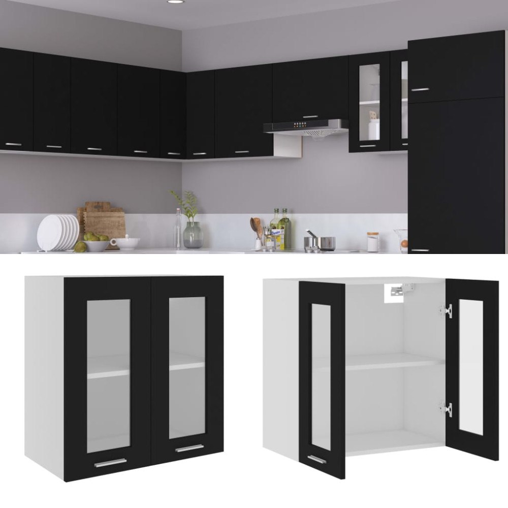 vidaXL Väggskåp glas “Lyon” svart 60x31x60 cm konstruerat trä