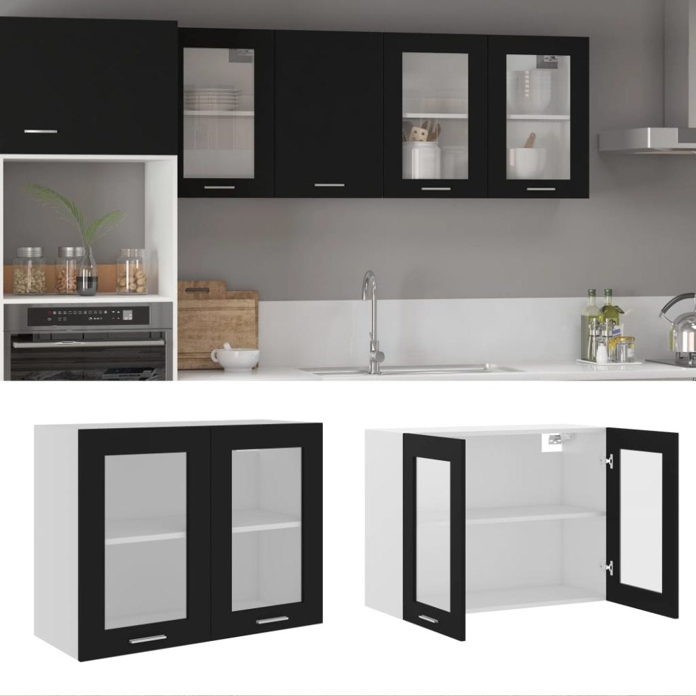 vidaXL Väggskåp glas “Lyon” svart 80x31x60 cm konstruerat trä