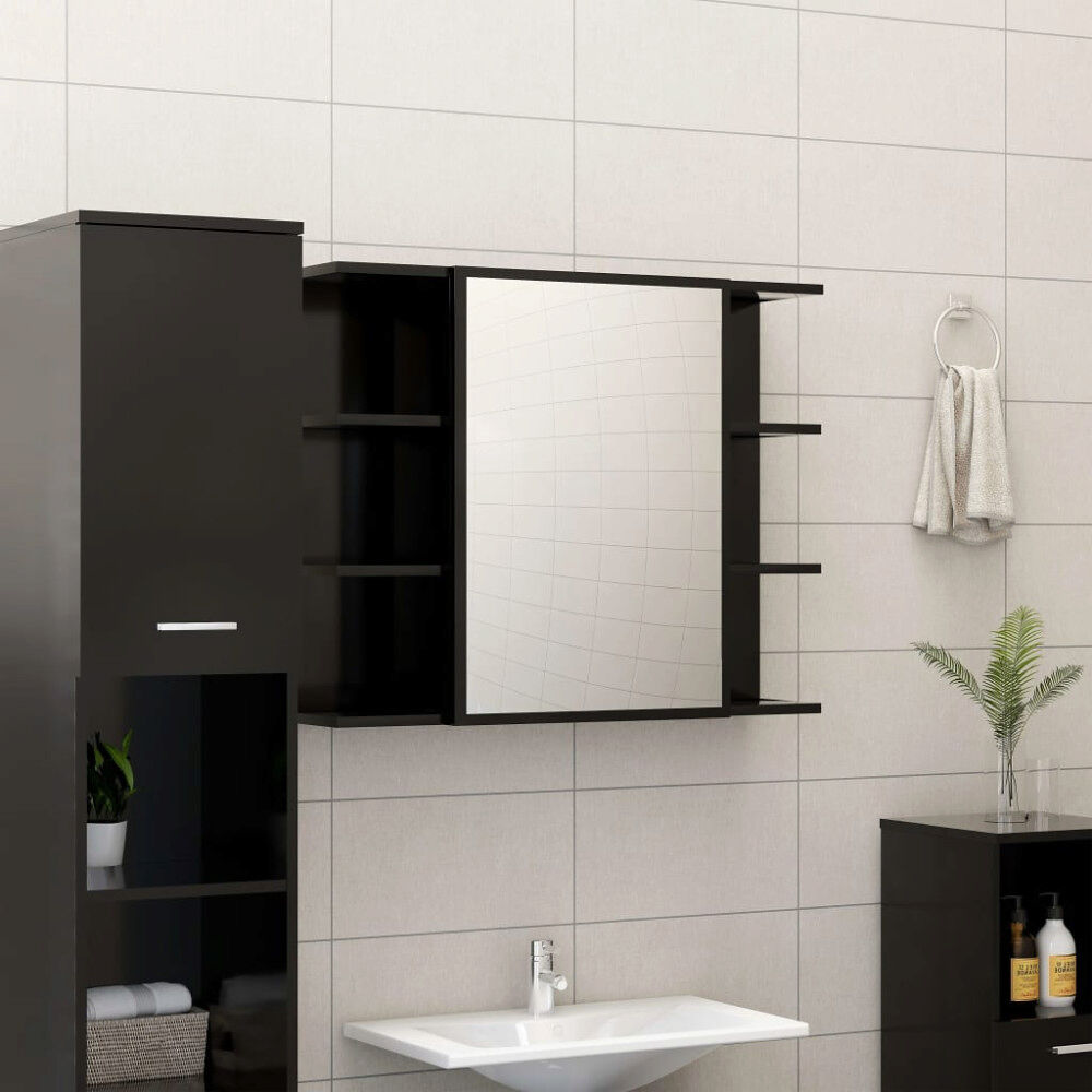 vidaXL Spegelskåp för badrum svart 80x20,5x64 cm konstruerat trä