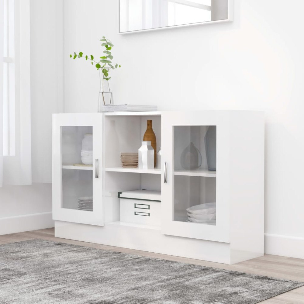 vidaXL Vitrinskåp vit högglans 120x30,5x70 cm konstruerat trä