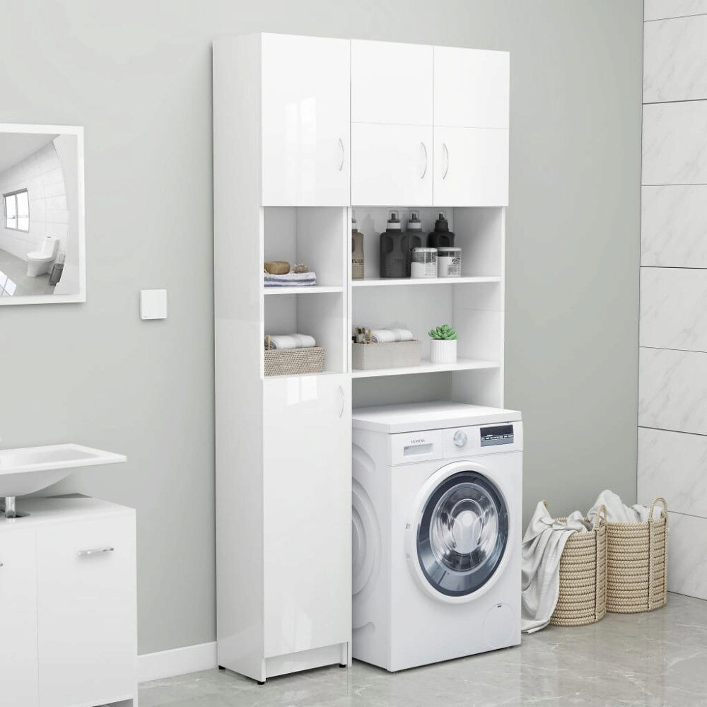 vidaXL Badrumsskåp vit högglans 32x25,5x190 cm konstruerat trä