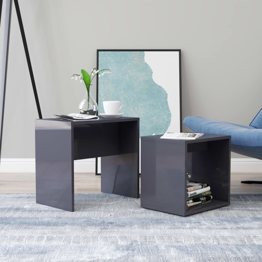 vidaXL Soffbord set grå högglans 48x30x45 cm konstruerat trä