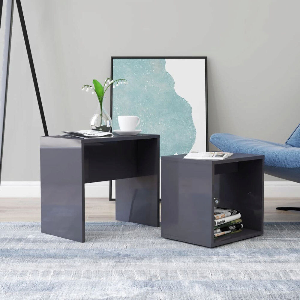 vidaXL Soffbord set grå högglans 48x30x45 cm konstruerat trä