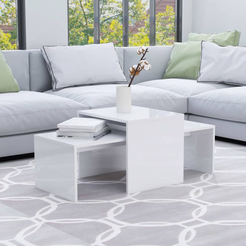 vidaXL Soffbord set vit högglans 100x48x40 cm konstruerat trä