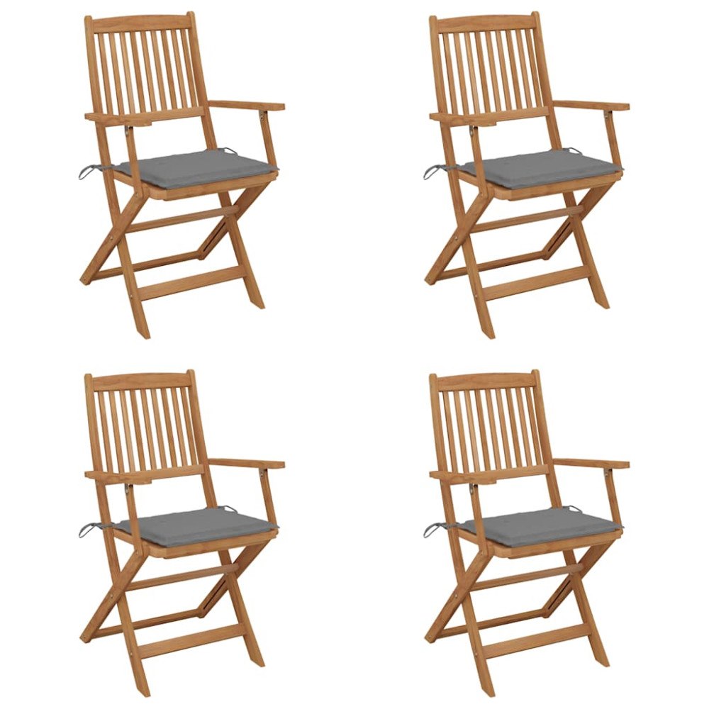 vidaXL Hopfällbara trädgårdsstolar med dynor 4 st massivt akaciaträ