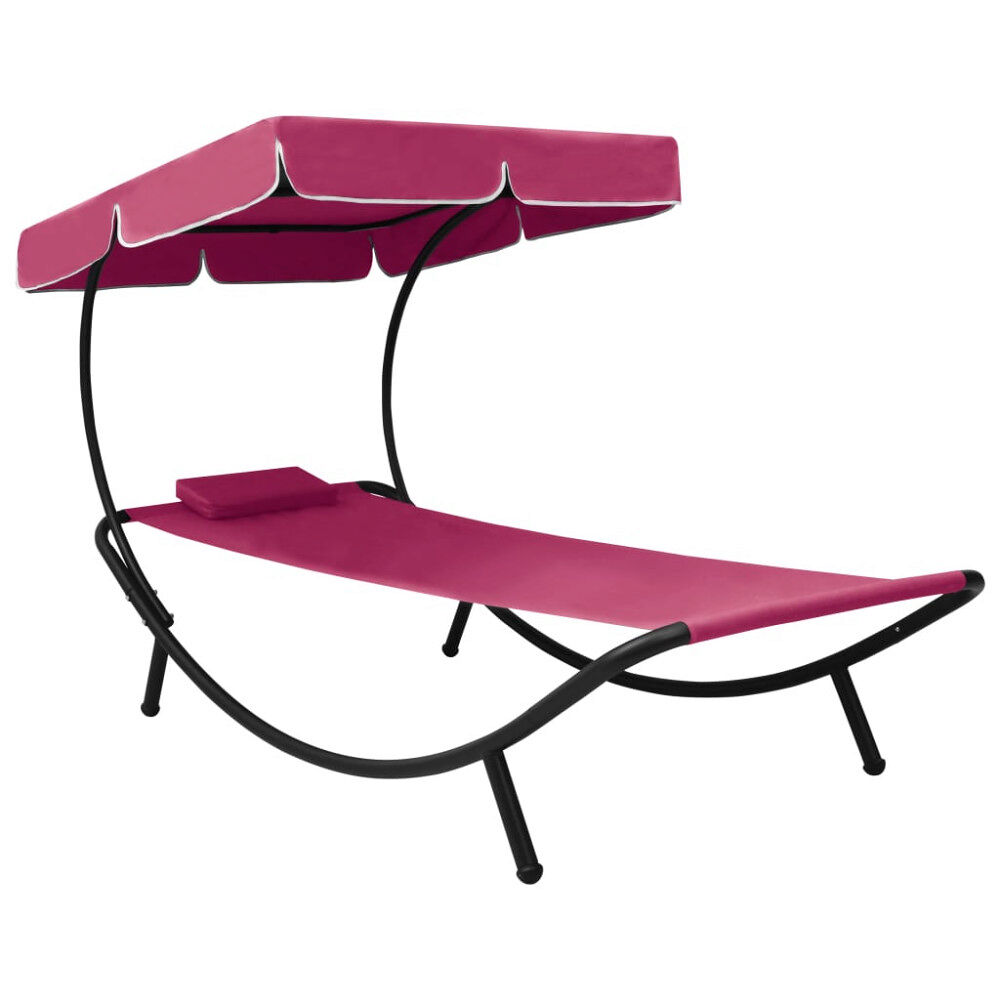 vidaXL Solsäng med tak & kudde rosa