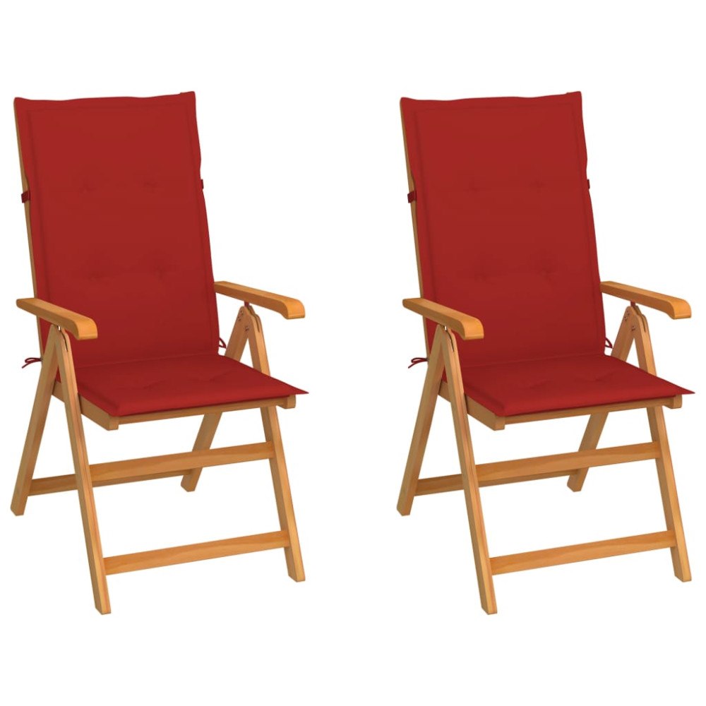vidaXL Trädgårdsstolar 2 st med röda dynor massiv teak