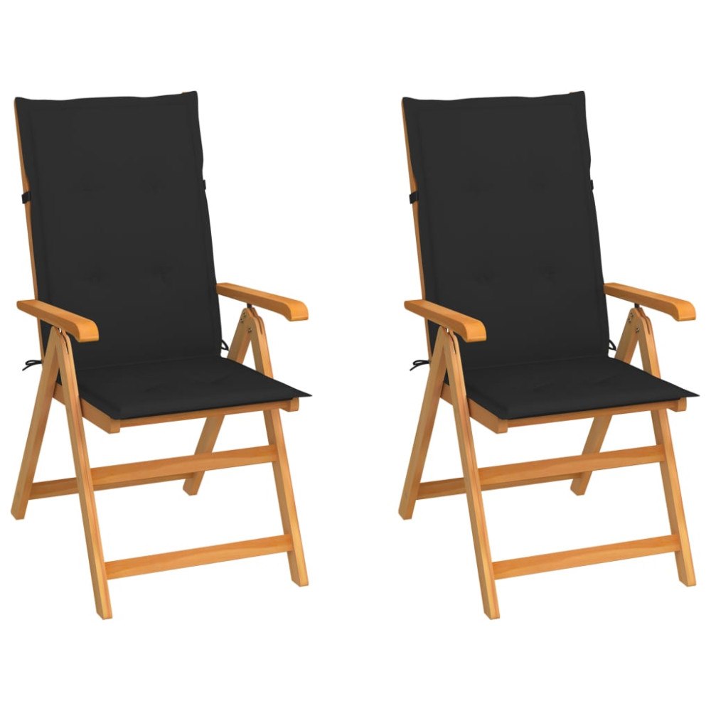 vidaXL Trädgårdsstolar 2 st med svarta dynor massiv teak