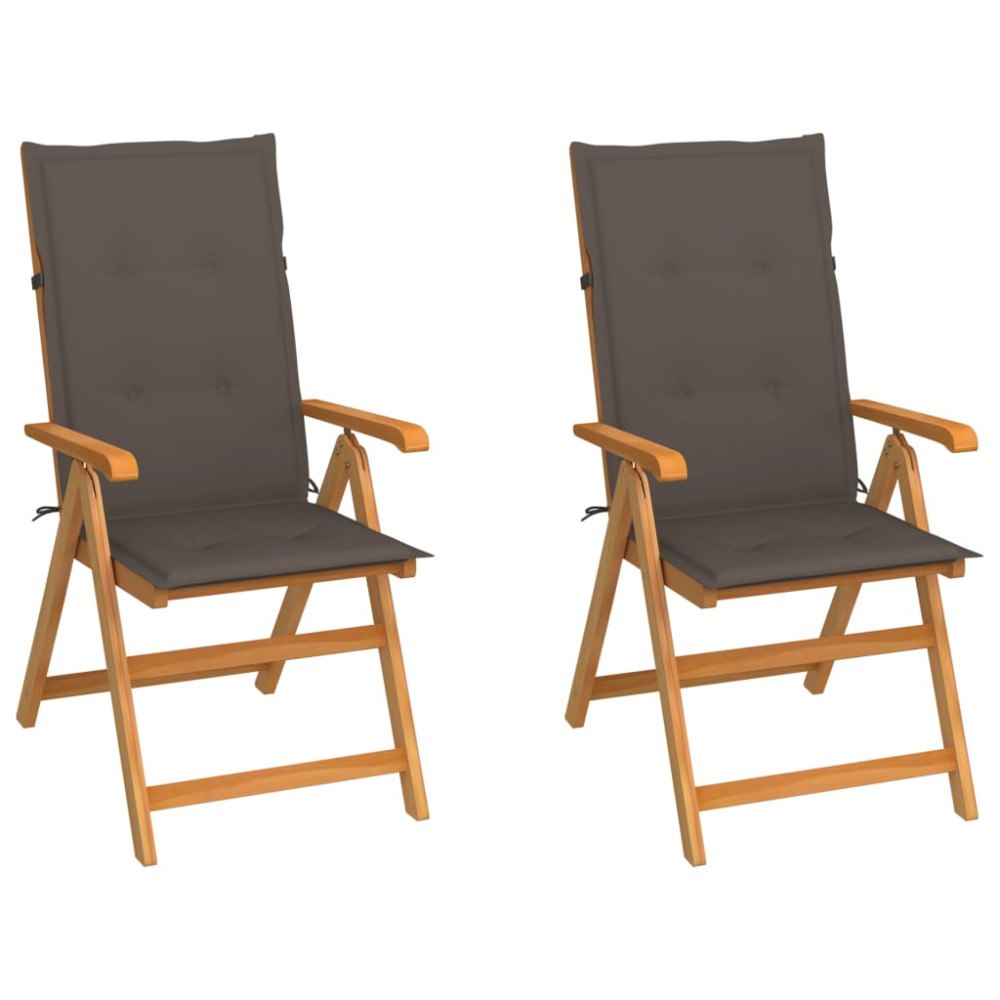 vidaXL Trädgårdsstolar 2 st med taupe dynor massiv teak
