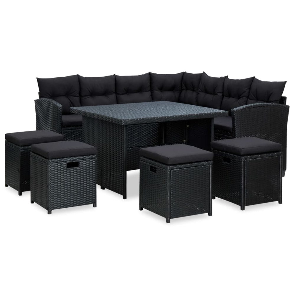 vidaXL Loungegrupp med dynor 6 delar svart konstrotting