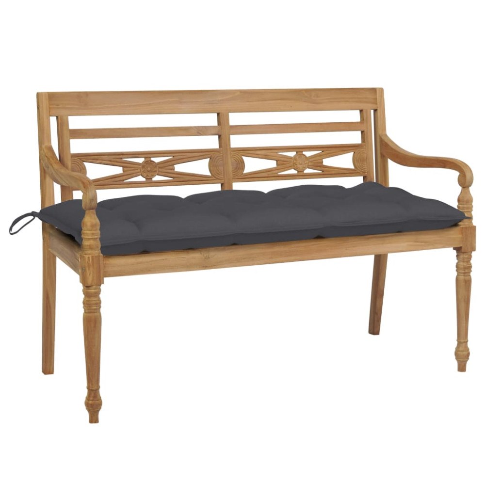 vidaXL Bataviabänk med antracit dyna 120 cm massiv teak