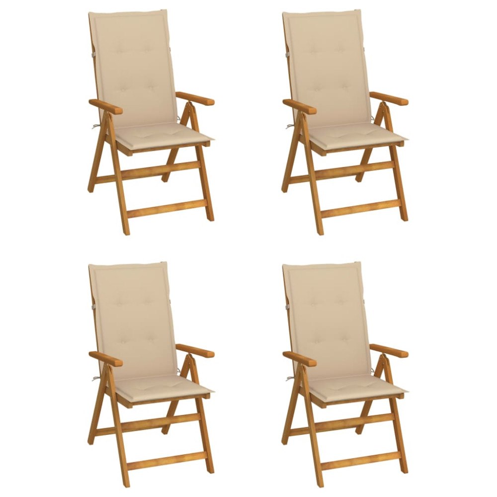 vidaXL Fällbara trädgårdsstolar med dynor 4 st massivt akaciaträ