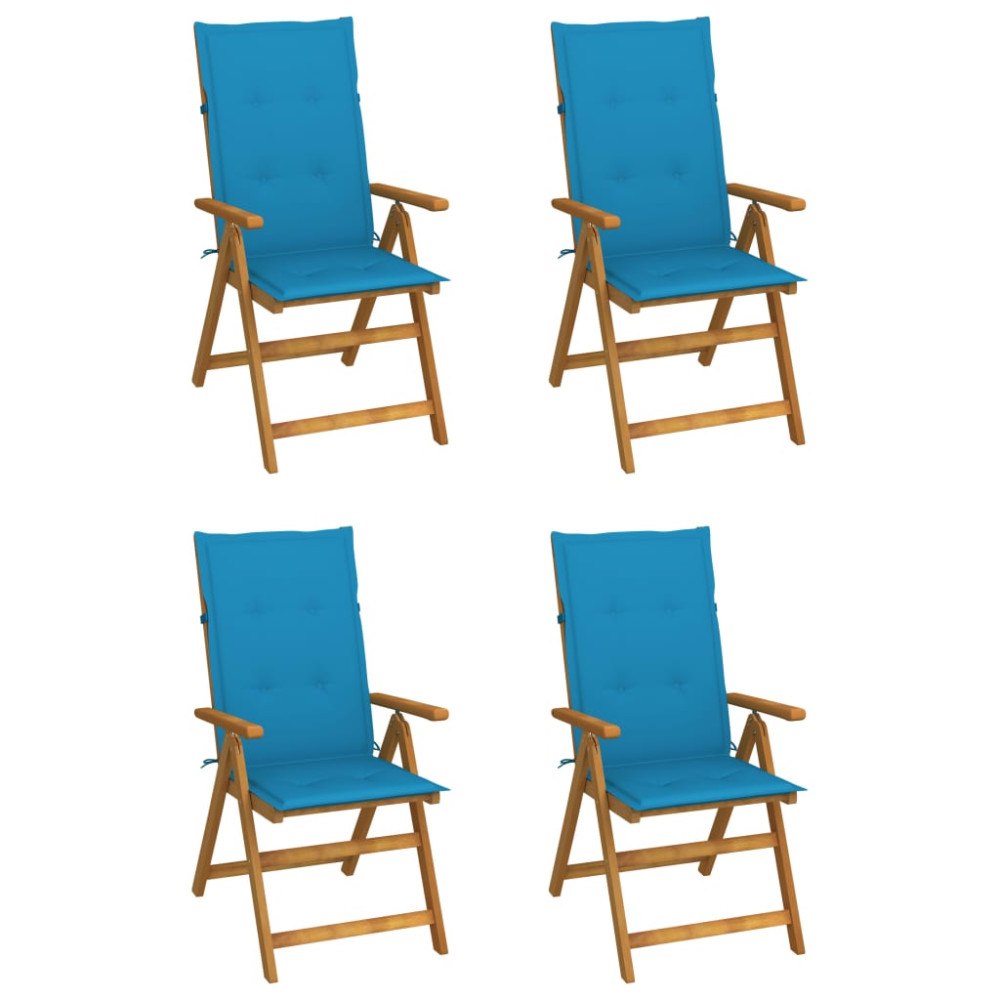 vidaXL Fällbara trädgårdsstolar med dynor 4 st massivt akaciaträ