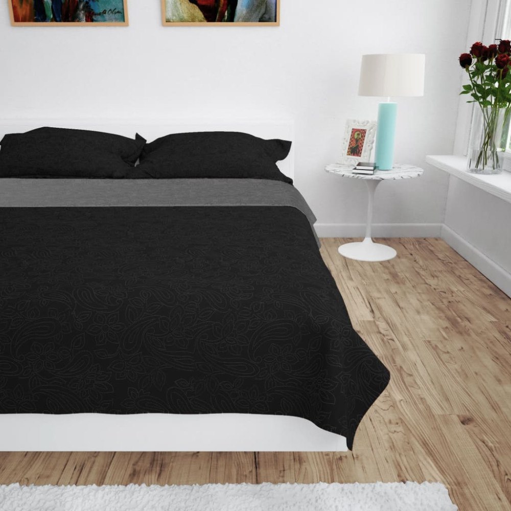 vidaXL Överkast dubbelsidigt 170x210 cm grå och svart