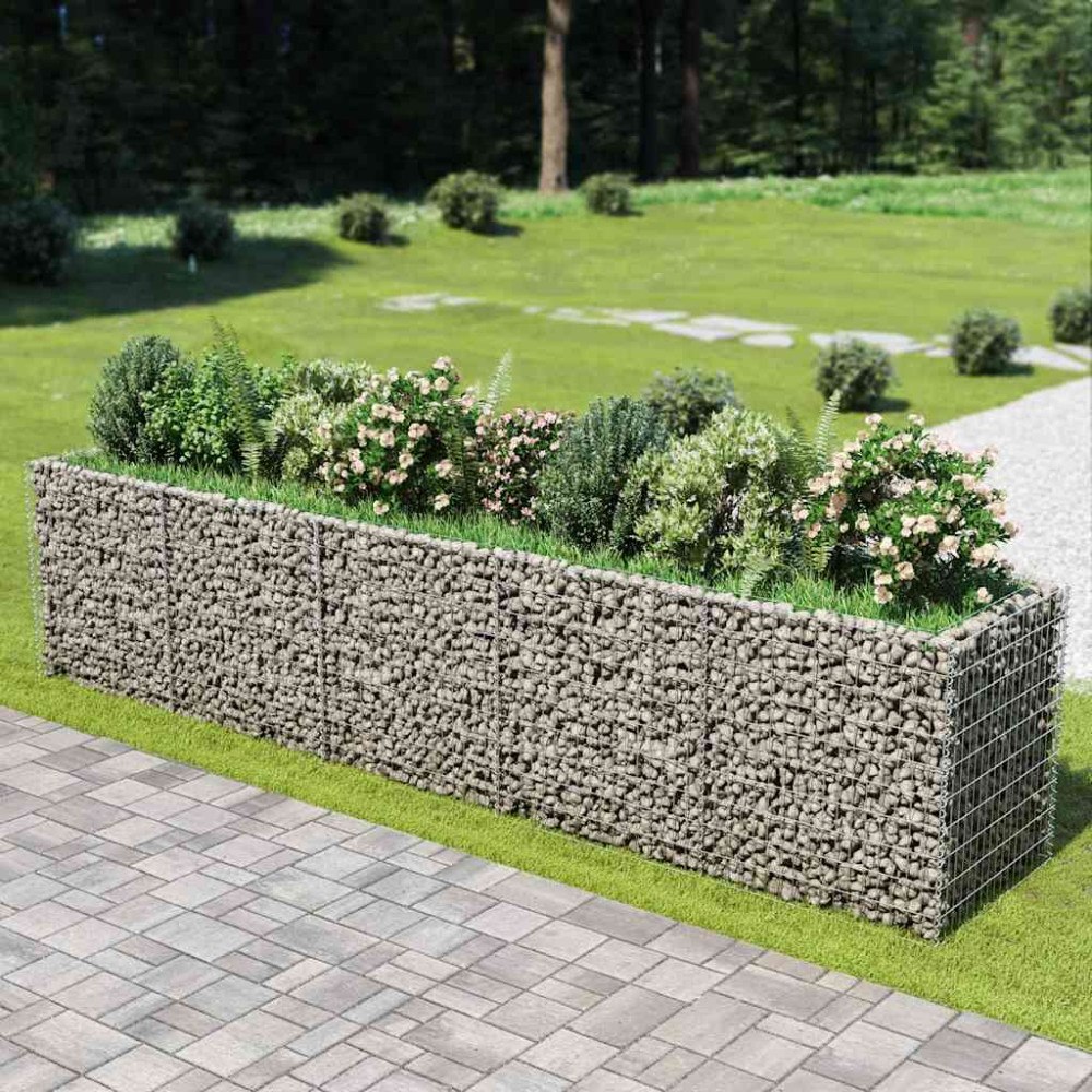 vidaXL Planteringsgabion upphöjd galvaniserat stål 450x90x100 cm