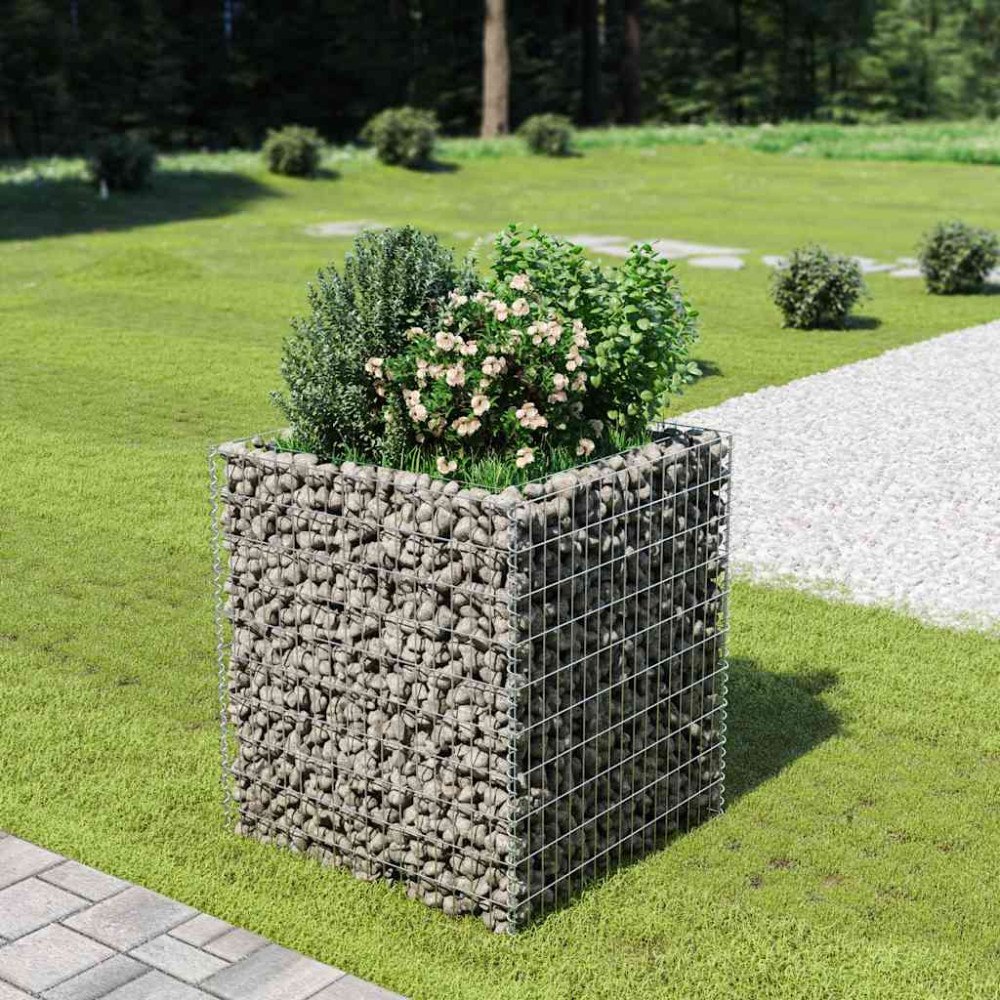vidaXL Planteringsgabion upphöjd galvaniserat stål 90x90x100 cm