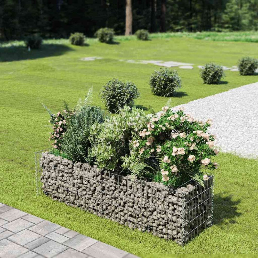 vidaXL Planteringsgabion upphöjd galvaniserat stål 180x50x50 cm