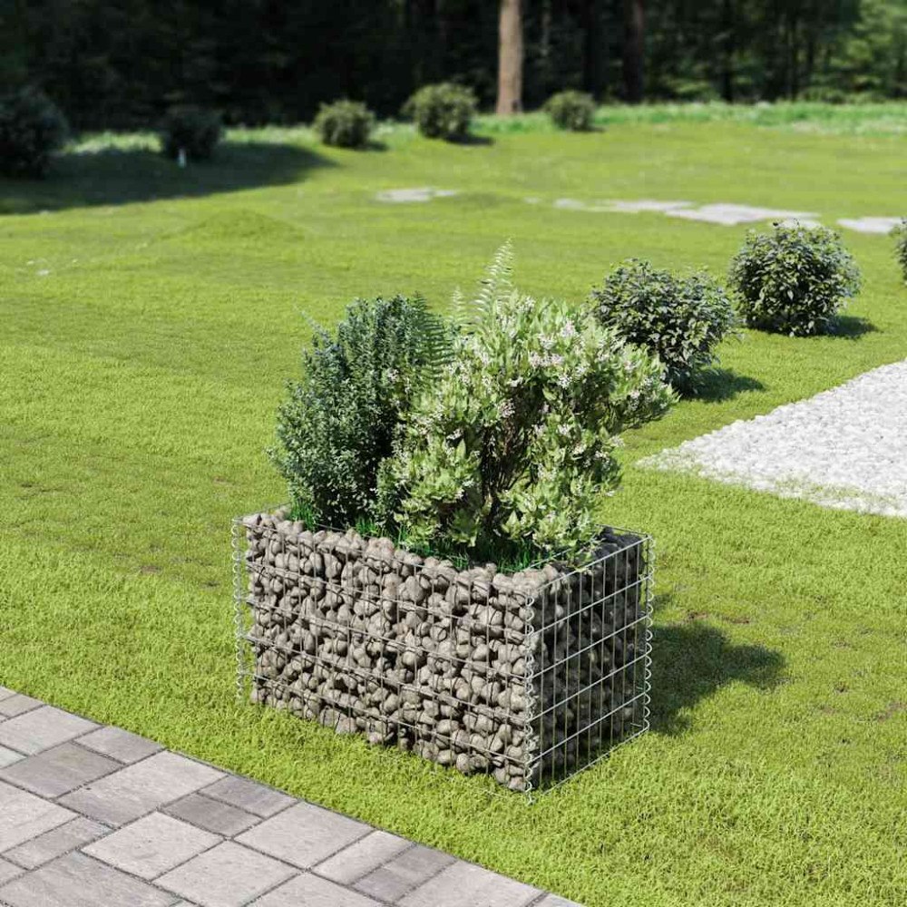 vidaXL Planteringsgabion upphöjd galvaniserat stål 90x50x50 cm