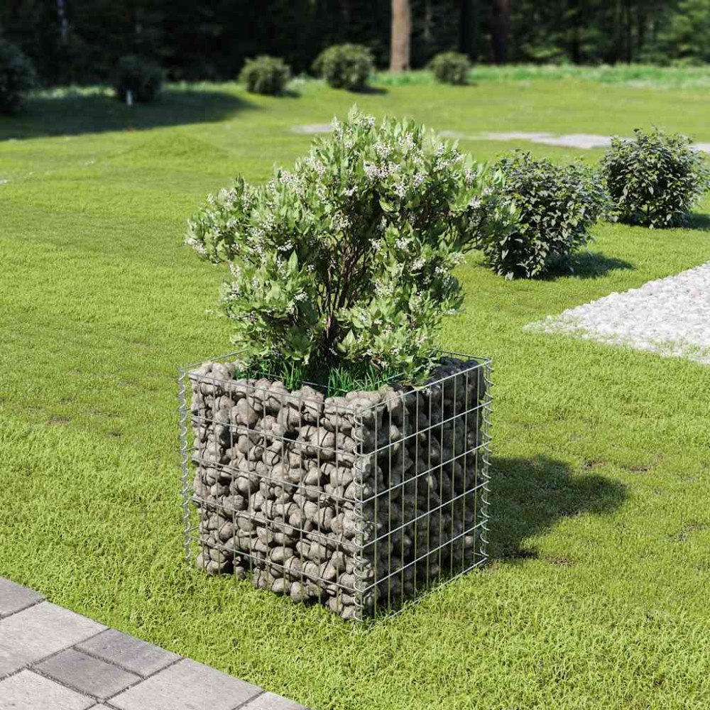 vidaXL Planteringsgabion upphöjd galvaniserat stål 50x50x50 cm