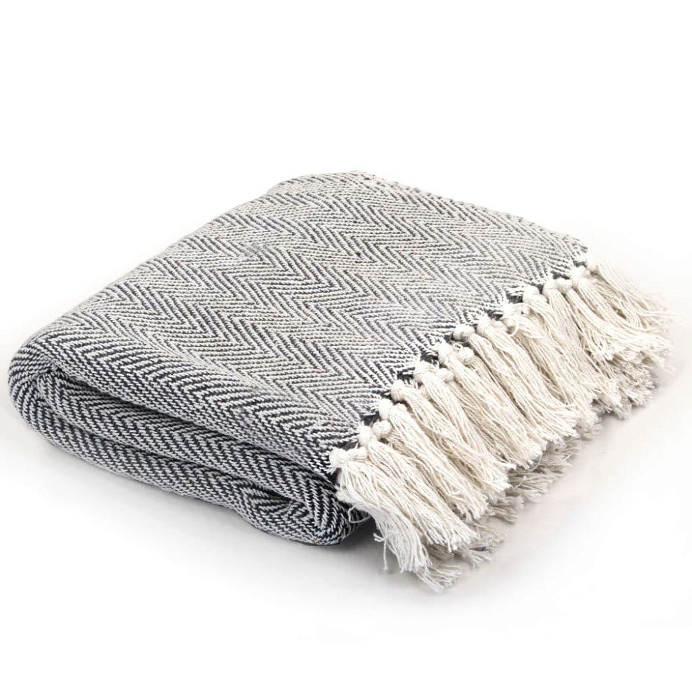 vidaXL Filt bomull fiskbensmönster 160x210 cm marinblå