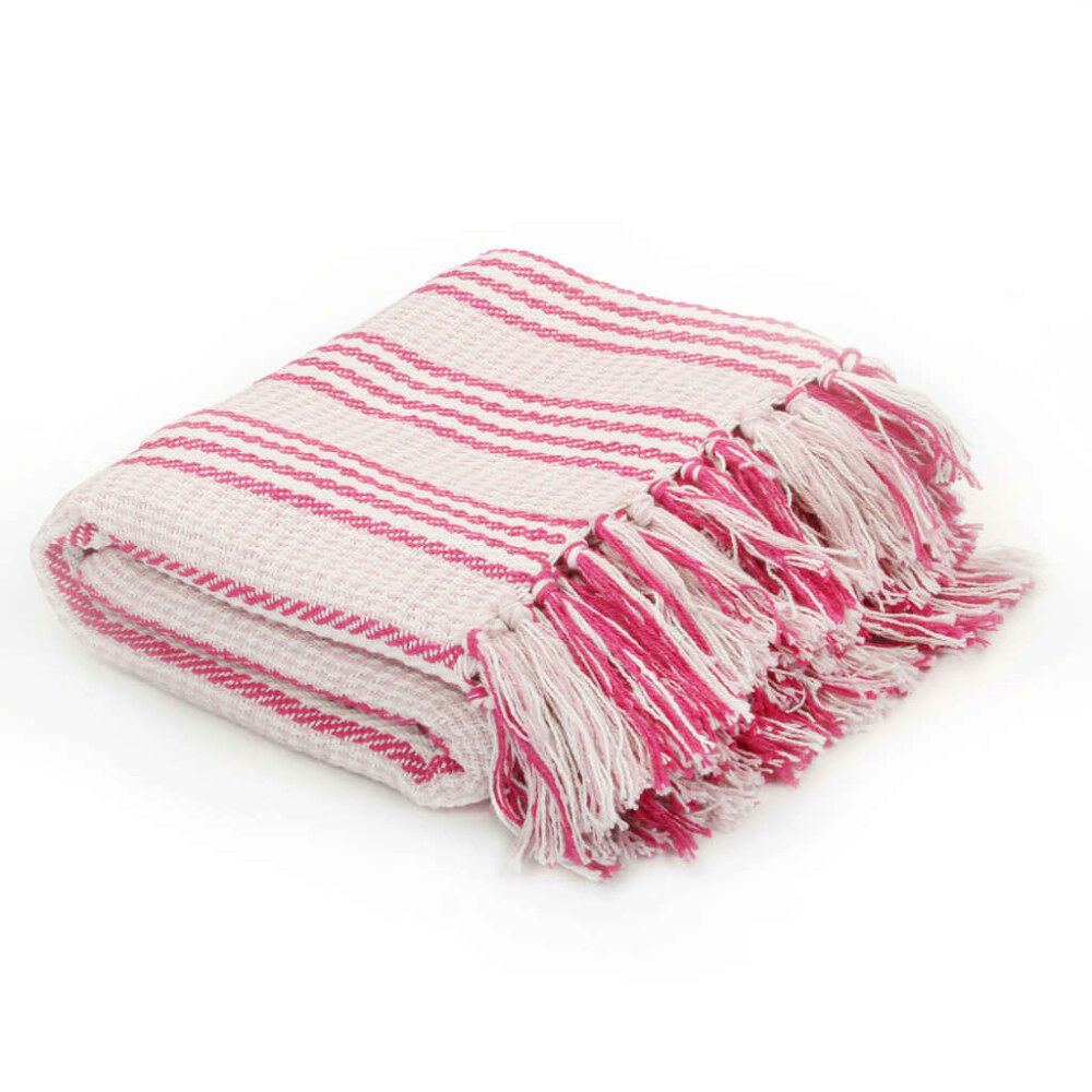 vidaXL Filt bomull ränder 160x210 cm rosa och vit