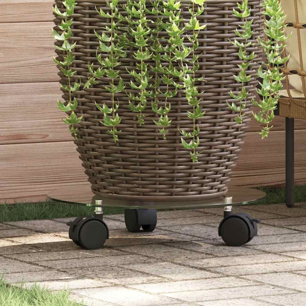vidaXL Växtställ på hjul 2 st härdat glas 28 cm rund