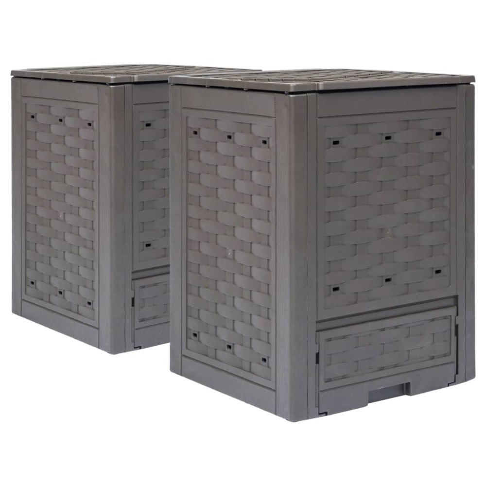 vidaXL Trädgårdskompost 2 st brun 60x60x83 cm 600 L plastrotting