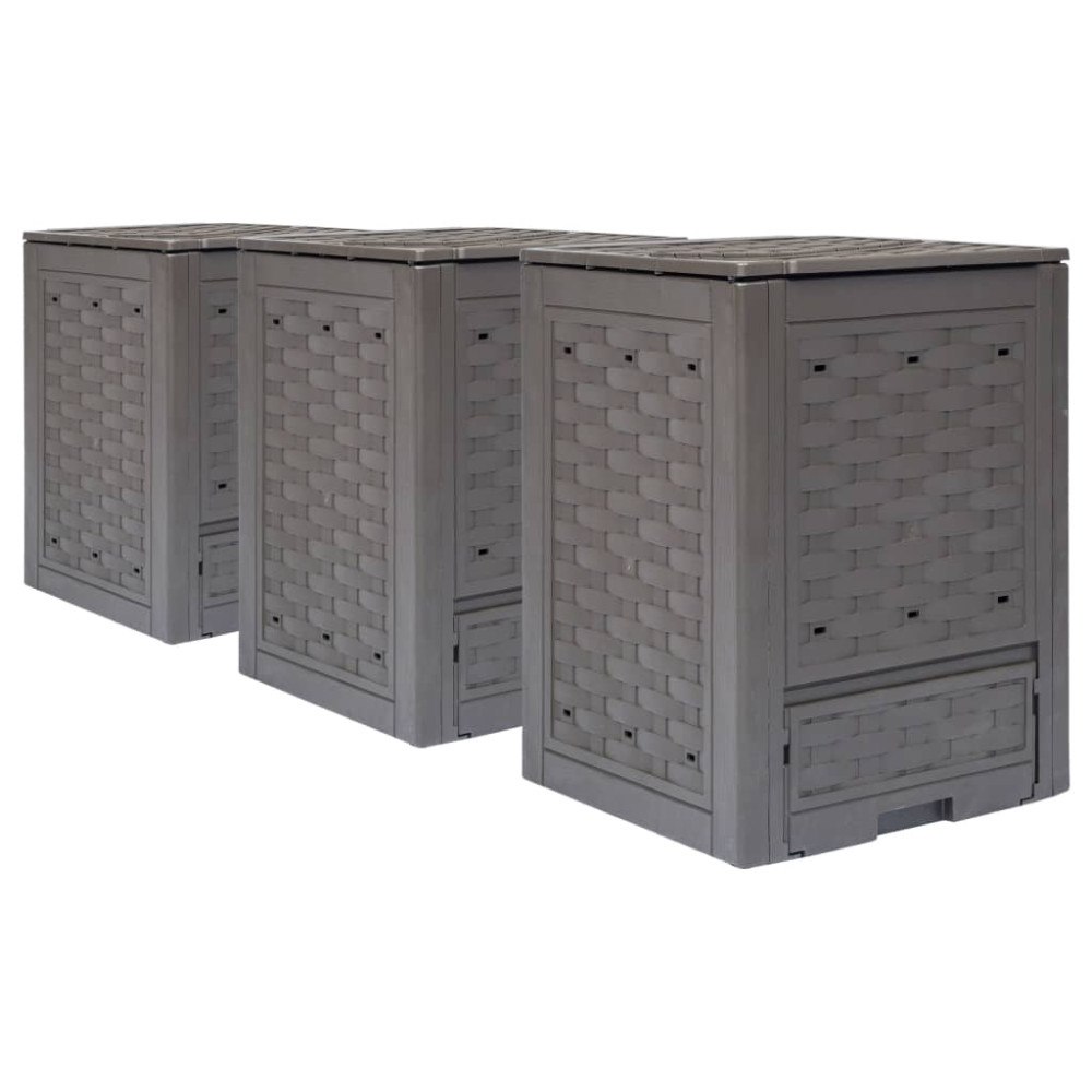 vidaXL Trädgårdskompost 3 st brun 60x60x83 cm 900 L plastrotting