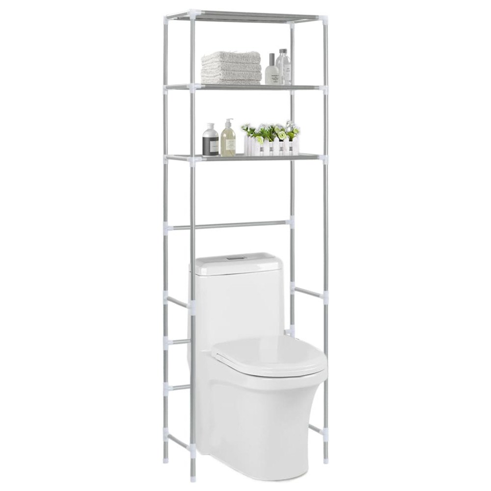 vidaXL Toaletthylla med 3 hyllplan silver 53x28x169 cm