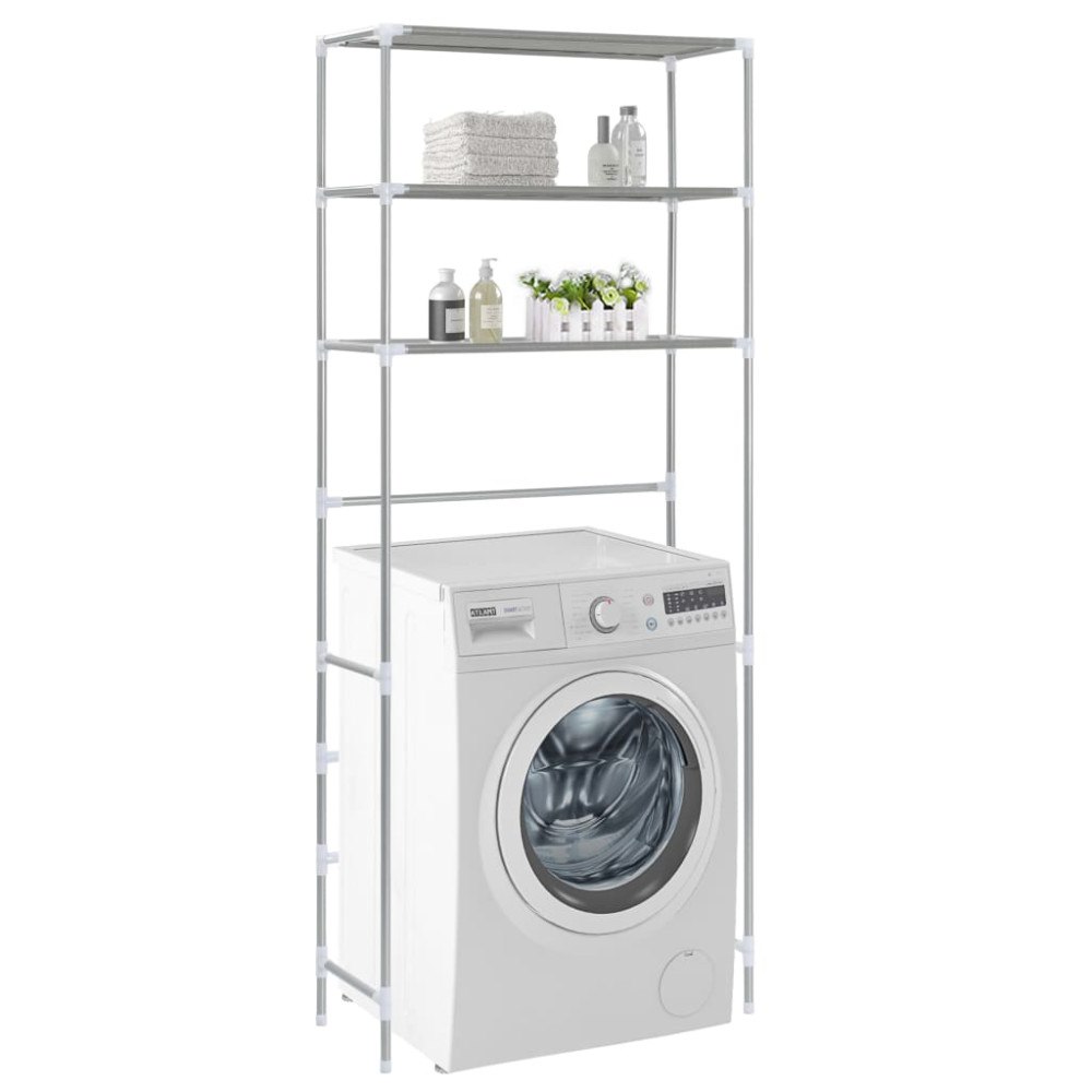 vidaXL Hylla för tvättmaskin med 3 hyllplan silver 69x28x169 cm